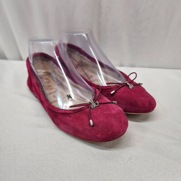 Sam Edelman Felicia Ballet Flat Womens 6.5 Fushia Suede Slip On Bow - Picture 1 of 8